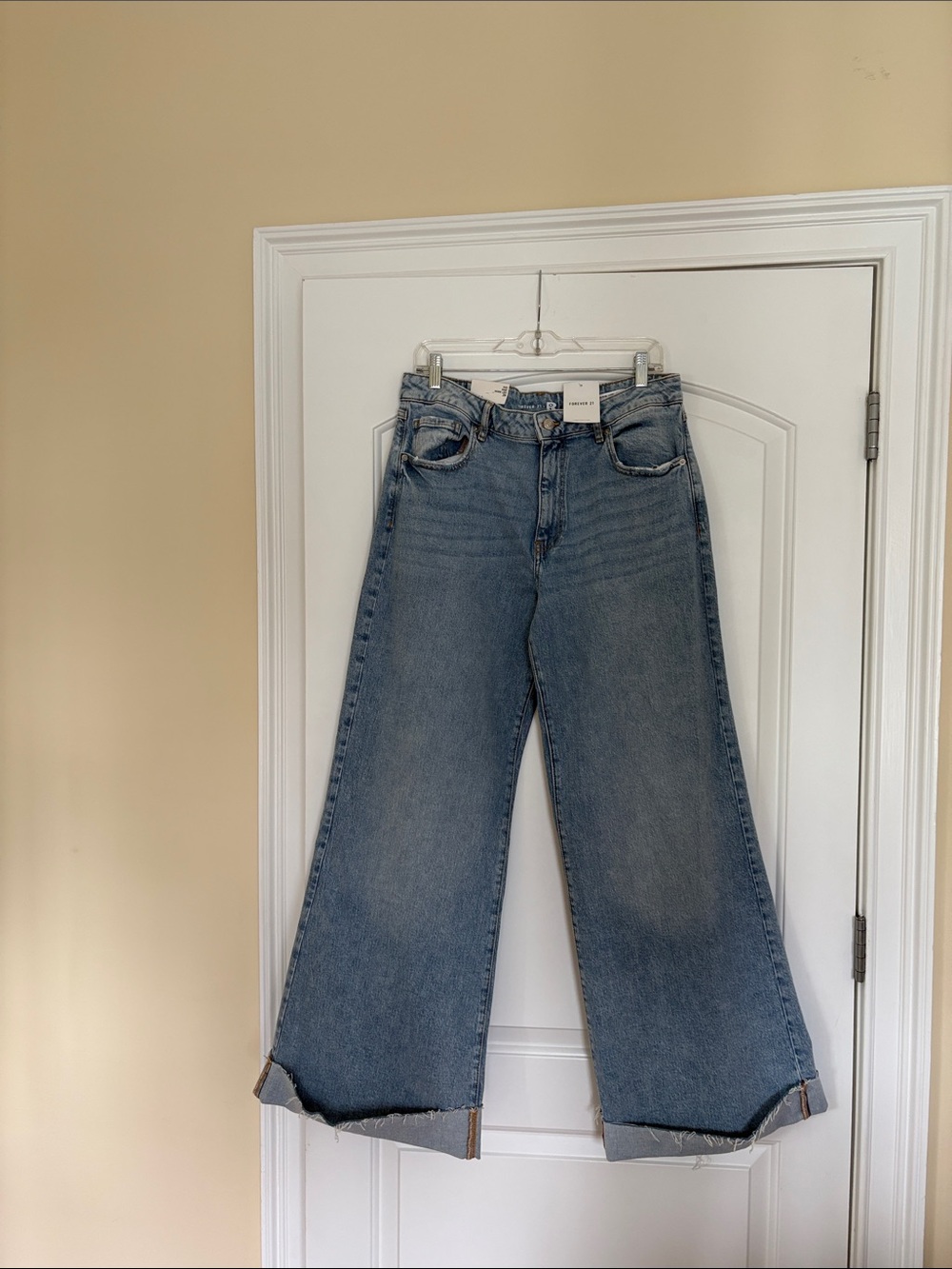 Forever 21 Mid Rise Wide Leg Jeans in Light Blue Denim